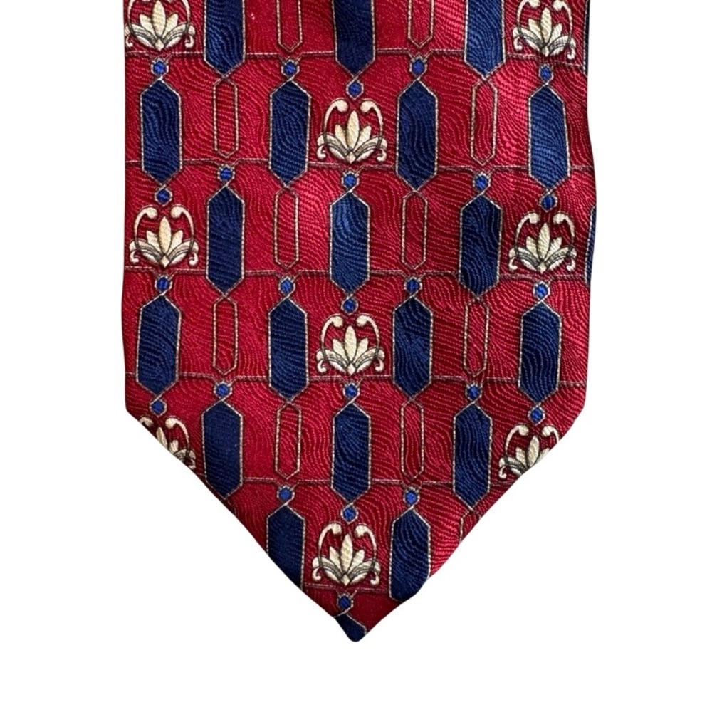 Alexandre London Savile Row Red Blue Silk Geometric Floral Necktie Mens Tie